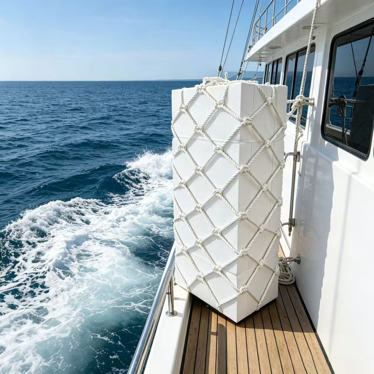 Airow Marine Solid EVA Square Boat Fender with Rope Mesh - UV-Resistant Protection