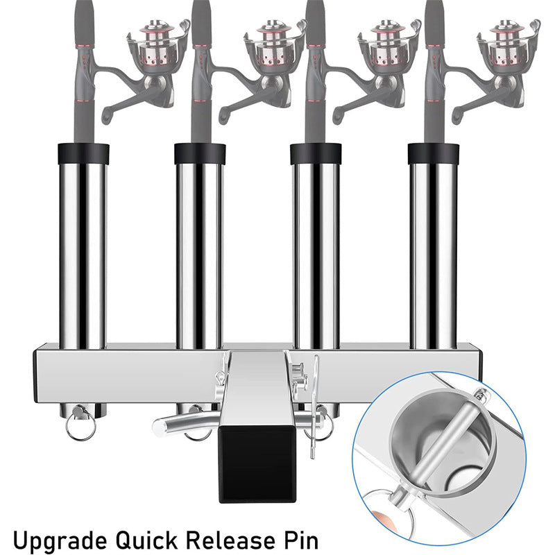 Airow Marine 4-Rod Hitch Mount Fishing Rod Rack - Polished 304 Stainless Steel (Universal Fit)