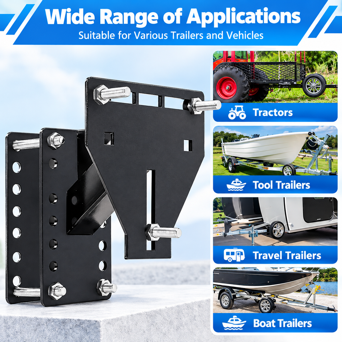 Heavy-Duty Marine Trailer Spare Tire Mount - Universal 6" Frame Fit, Steel