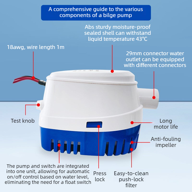 Automatic Marine Bilge Pump - 1100 GPH, 12V/24V, Submersible
