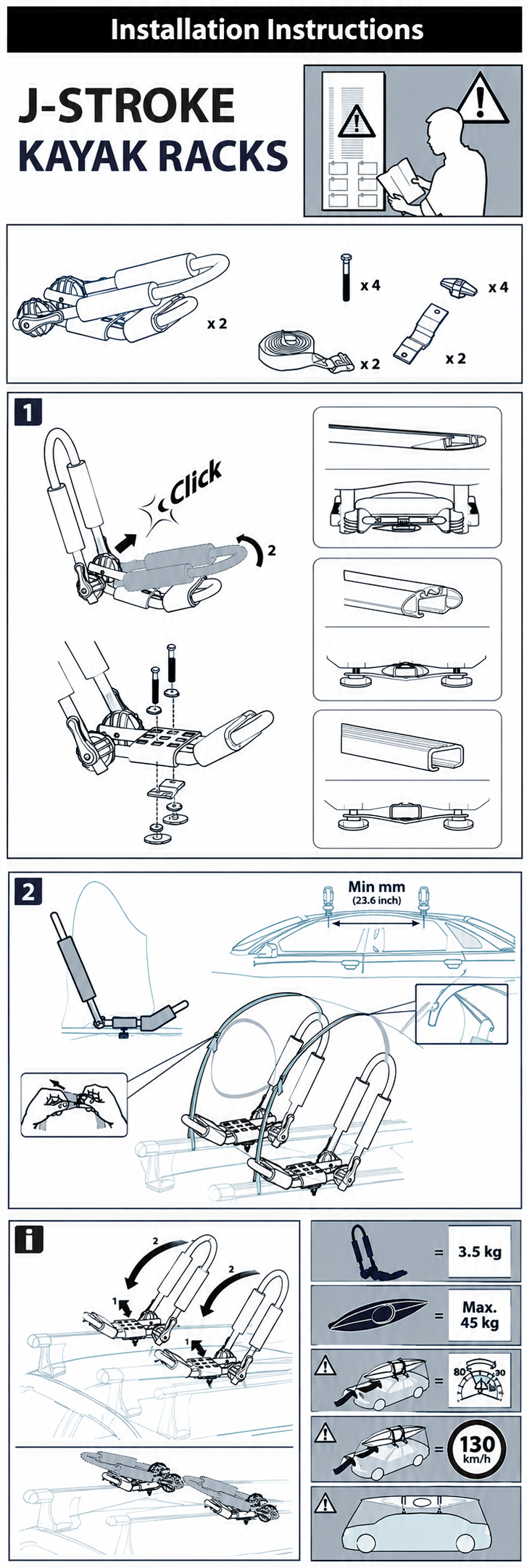 Airow Marine J-Bar Kayak & Canoe Roof Rack - Heavy-Duty Aluminum, Foldable