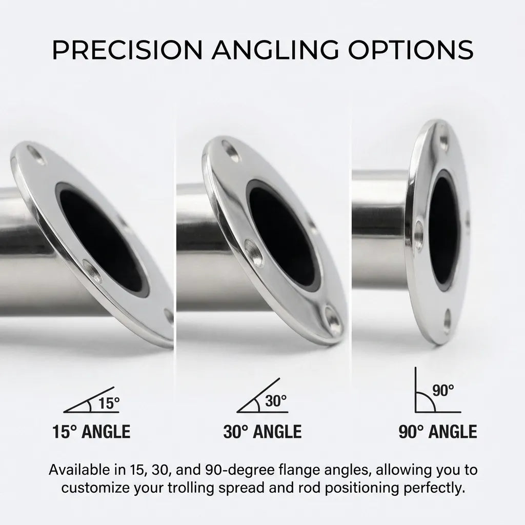 Visual comparison diagram of 15-degree, 30-degree, and 90-degree flange angles for precision angling rod positioning.
