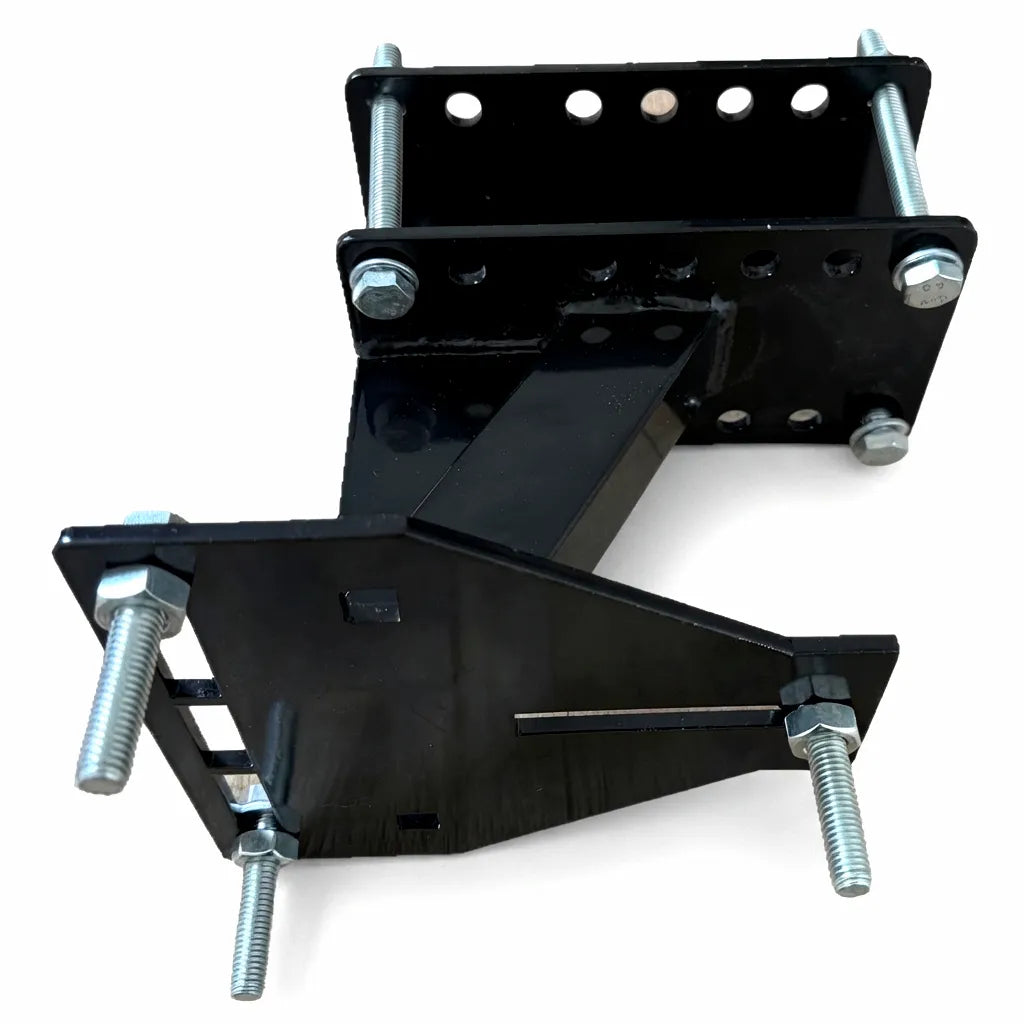 Airow Marine heavy-duty steel marine trailer spare tire mount bracket with black weather-shield powder coating and universal bolt pattern, including all galvanized installation hardware.