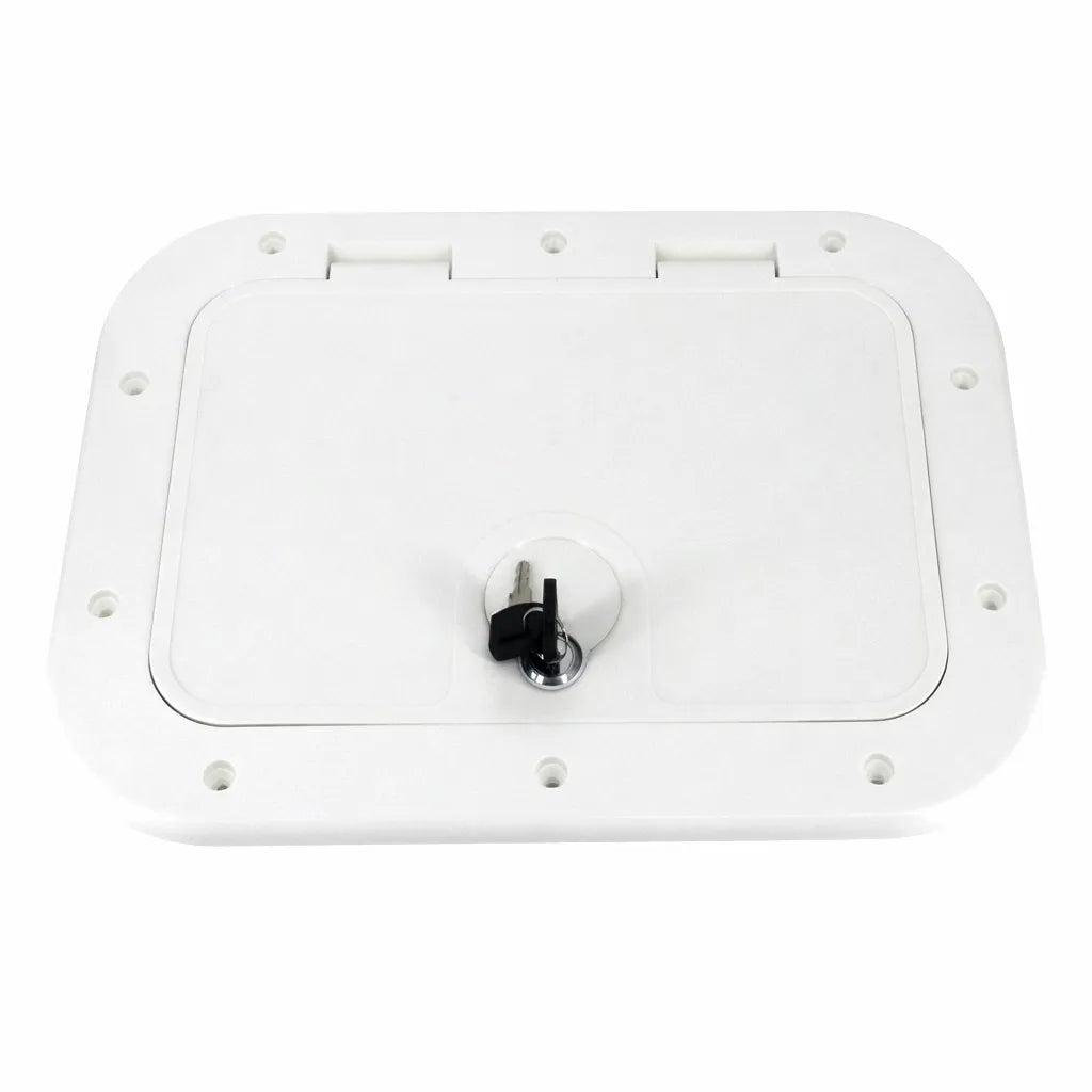 Airow Marine Lockable Deck Hatch on a white background with keys in lock cylinder.