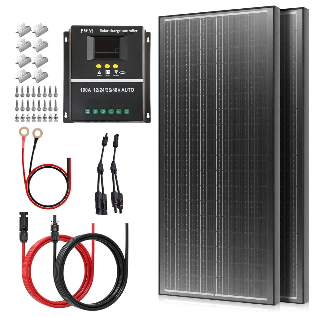 Airow Marine 100W Monocrystalline Solar Panel Kit with 100A PWM Controller