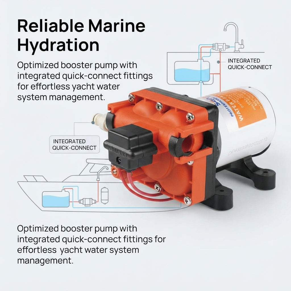 Marine Fresh Water Booster Pump – 3.0 GPM, 55 PSI, Quick-Connect – marine application view