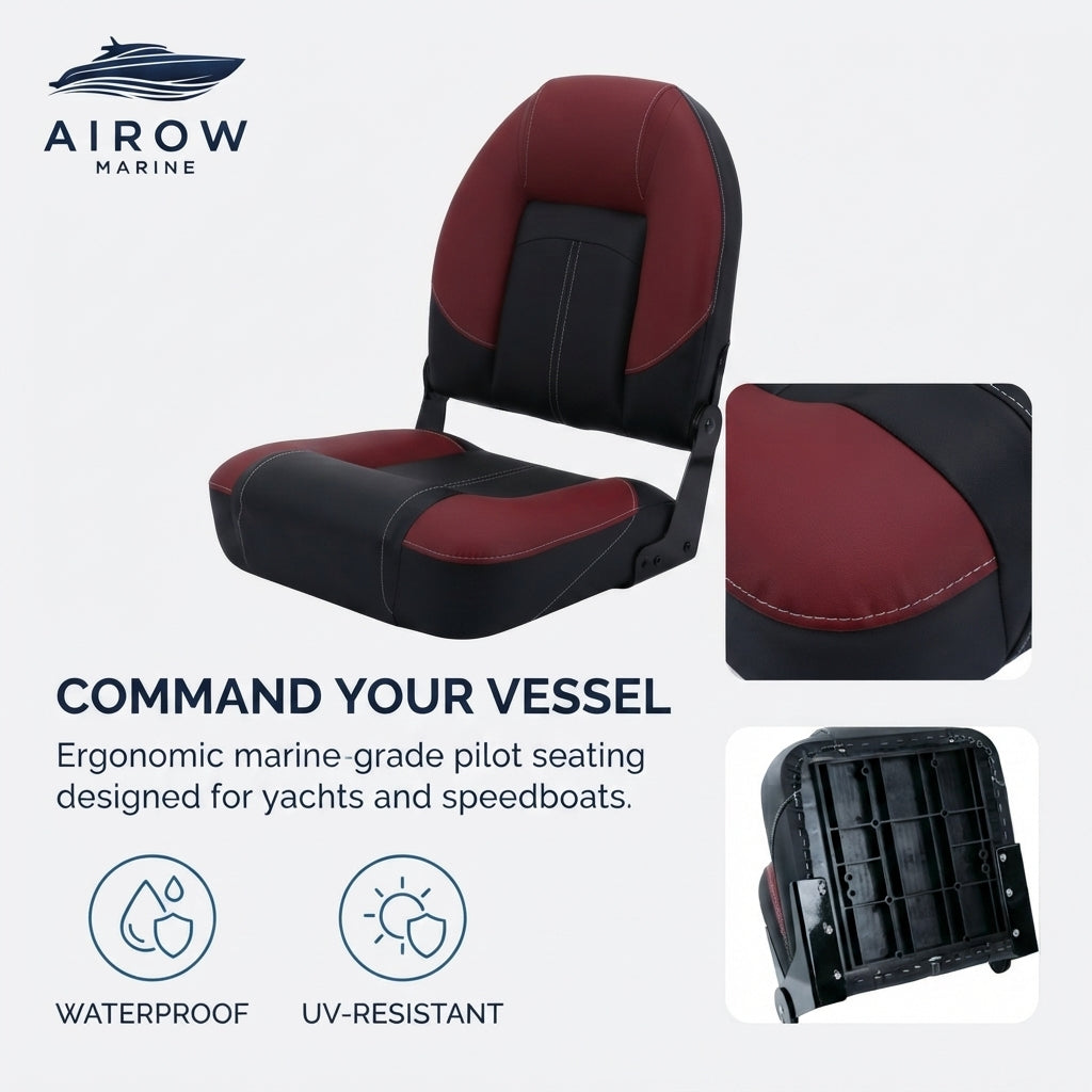 AirowMarine Folding Marine Pilot Seat - UV-Resistant, Aluminum Frame (58x57x45.5cm)
