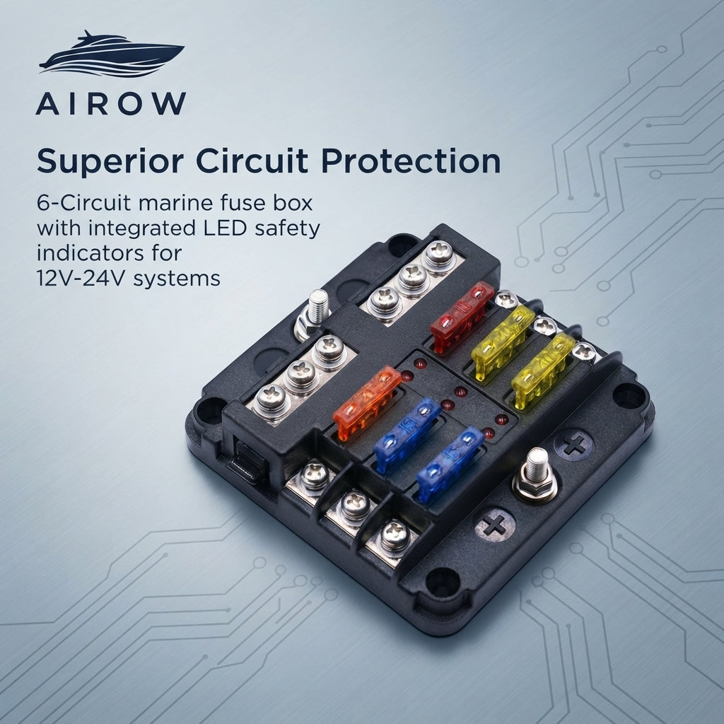 6-Circuit Water-Resistant Marine Fuse Box with LED Indicators – 12-24V DC – marine application view