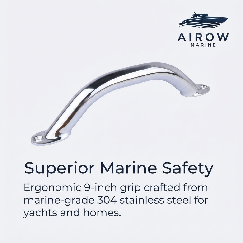 304 Stainless Steel Marine Grab Handle - Mirror-Polished, Ergonomic 9-inch Grip