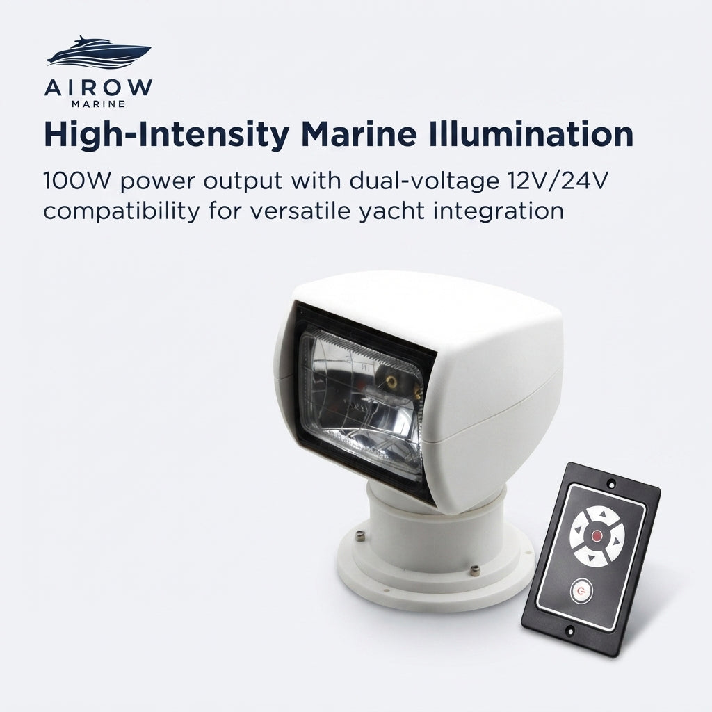 AirowMarine 100W Remote Marine Spotlight - 360° Rotation, 12/24V (200mm Height)