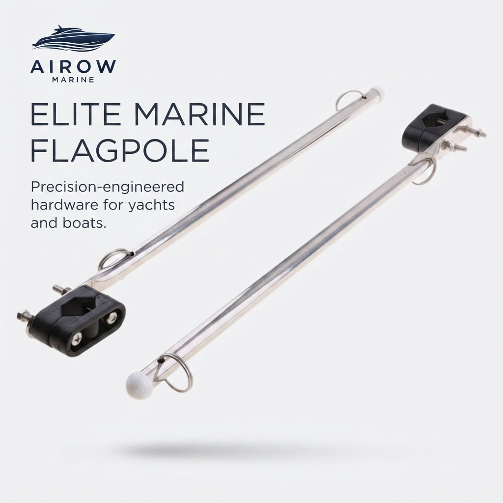Marine Boat Flagpole Set – 316 Stainless Steel, Adjustable Rail Mount (385mm) – marine application view