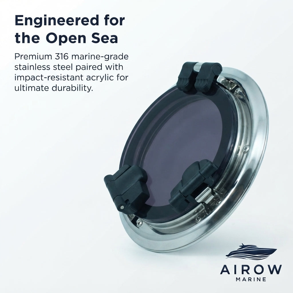 AirowMarine 316 SS Round Porthole - Impact-Resistant Acrylic (262.6mm OD)