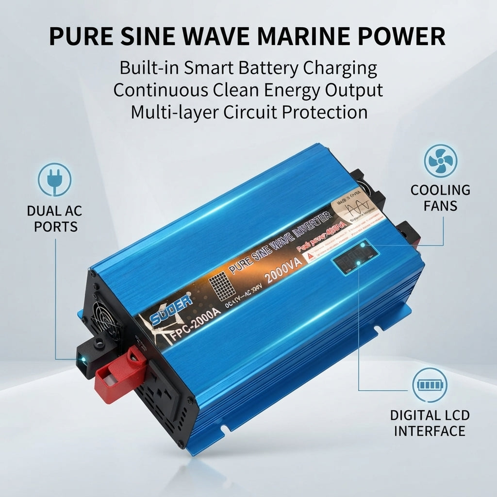 2kW Pure Sine Wave Marine Inverter - Built-in Battery Charger for Boats