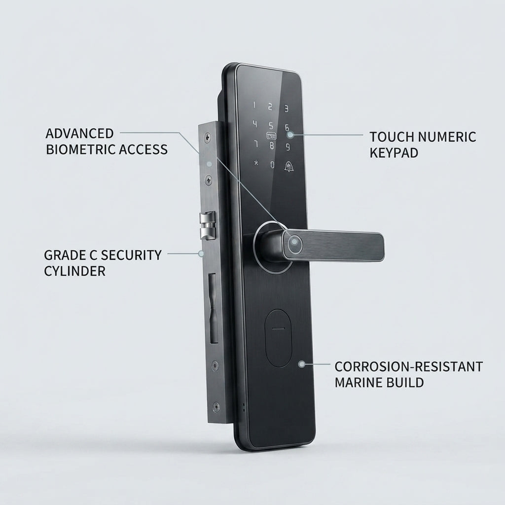 Marine Smart Fingerprint Door Lock – Grade C Security, Weatherproof Yacht