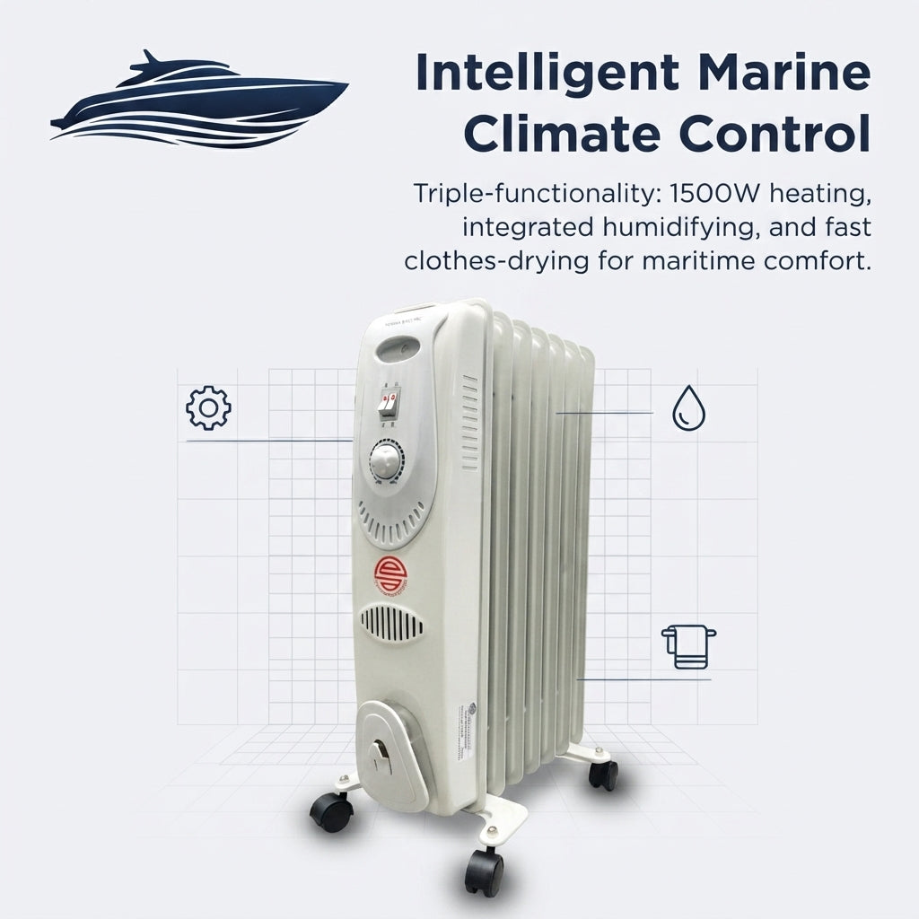 AirowMarine Dual Voltage Marine Oil-Filled Radiator – 7-Panel, 1500W, Humidifying & Drying – marine application view