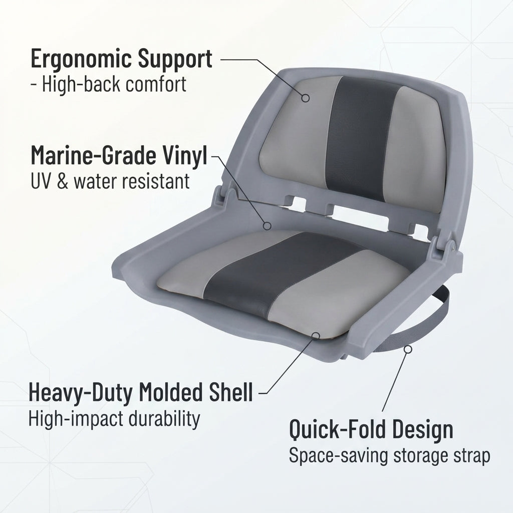 Folding Boat Seat – Gray, 20.2 in Wide