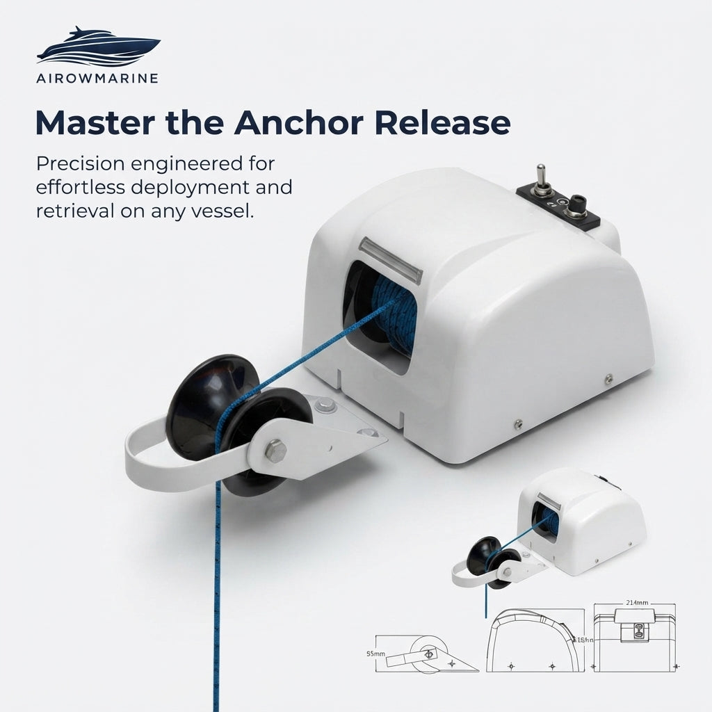 AIROW MARINE Electric Anchor Windlass - Automatic Horizontal Design for Yachts & Boats (13.4kg Max Anchor)