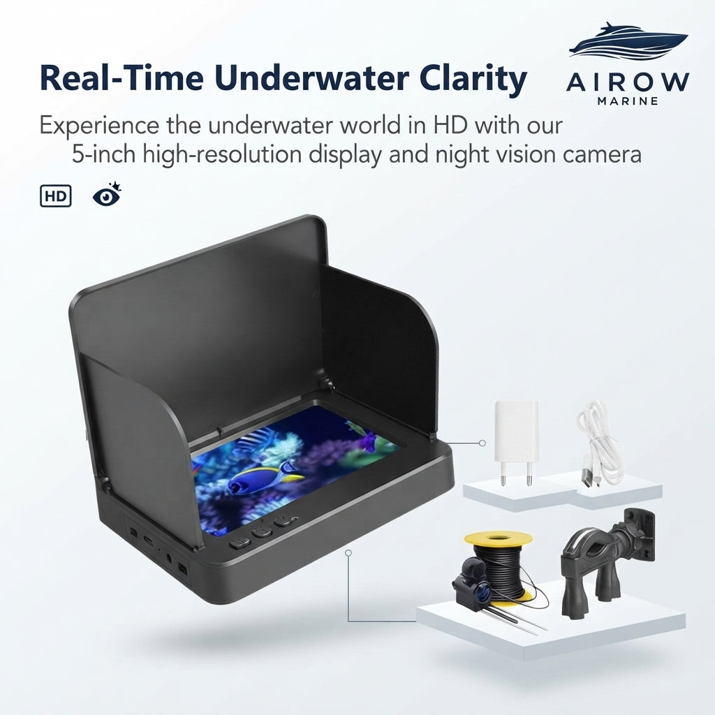 AirowMarine 5-Inch HD Fish Finder Display - Night Vision Underwater Camera System