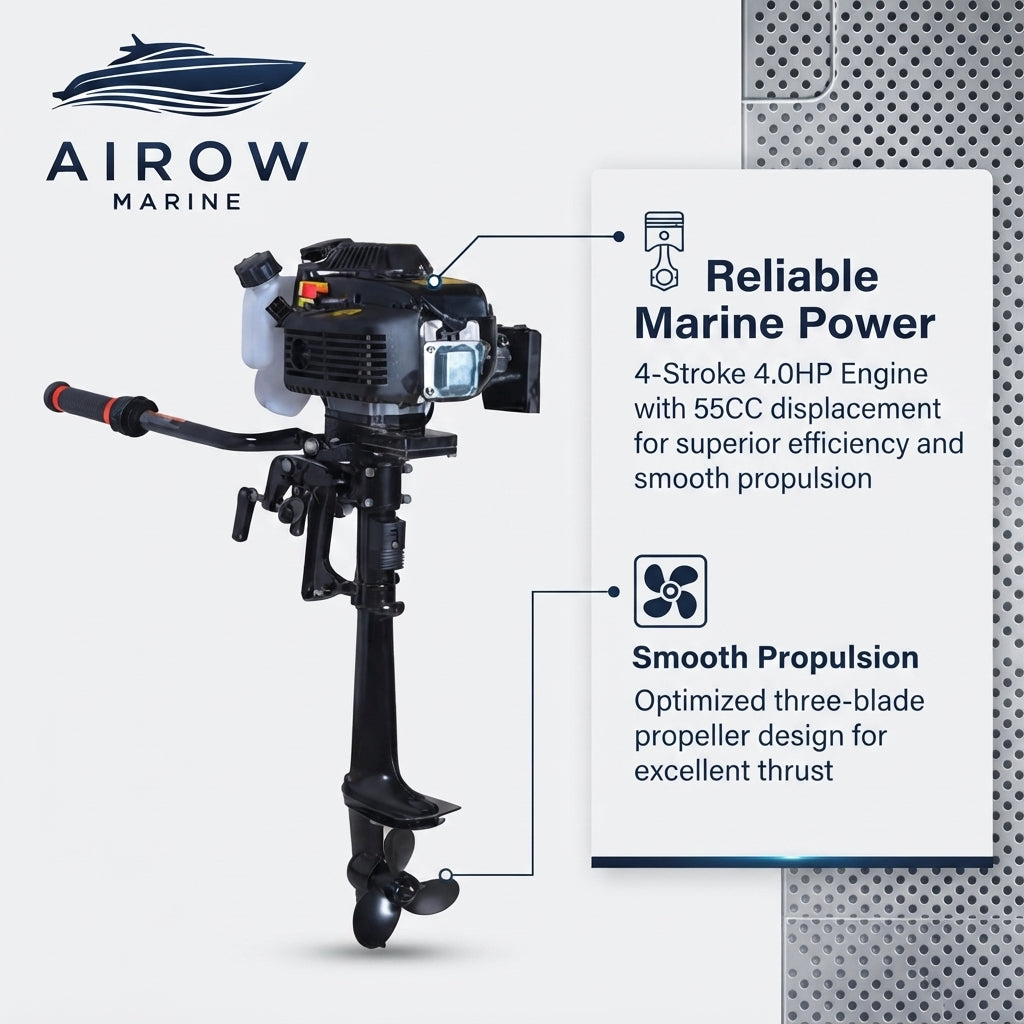 Hangkai 4.0HP 4-Stroke Gasoline Outboard Motor - Air-Cooled (10.3kg)