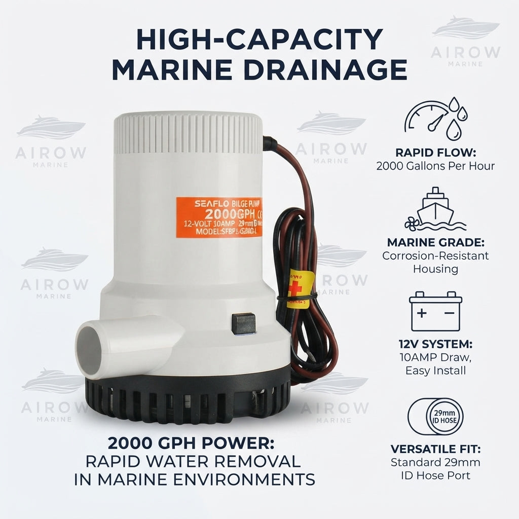 Seaflo 12V Marine Bilge Pump - 2000 GPH High Flow (29mm Outlet)