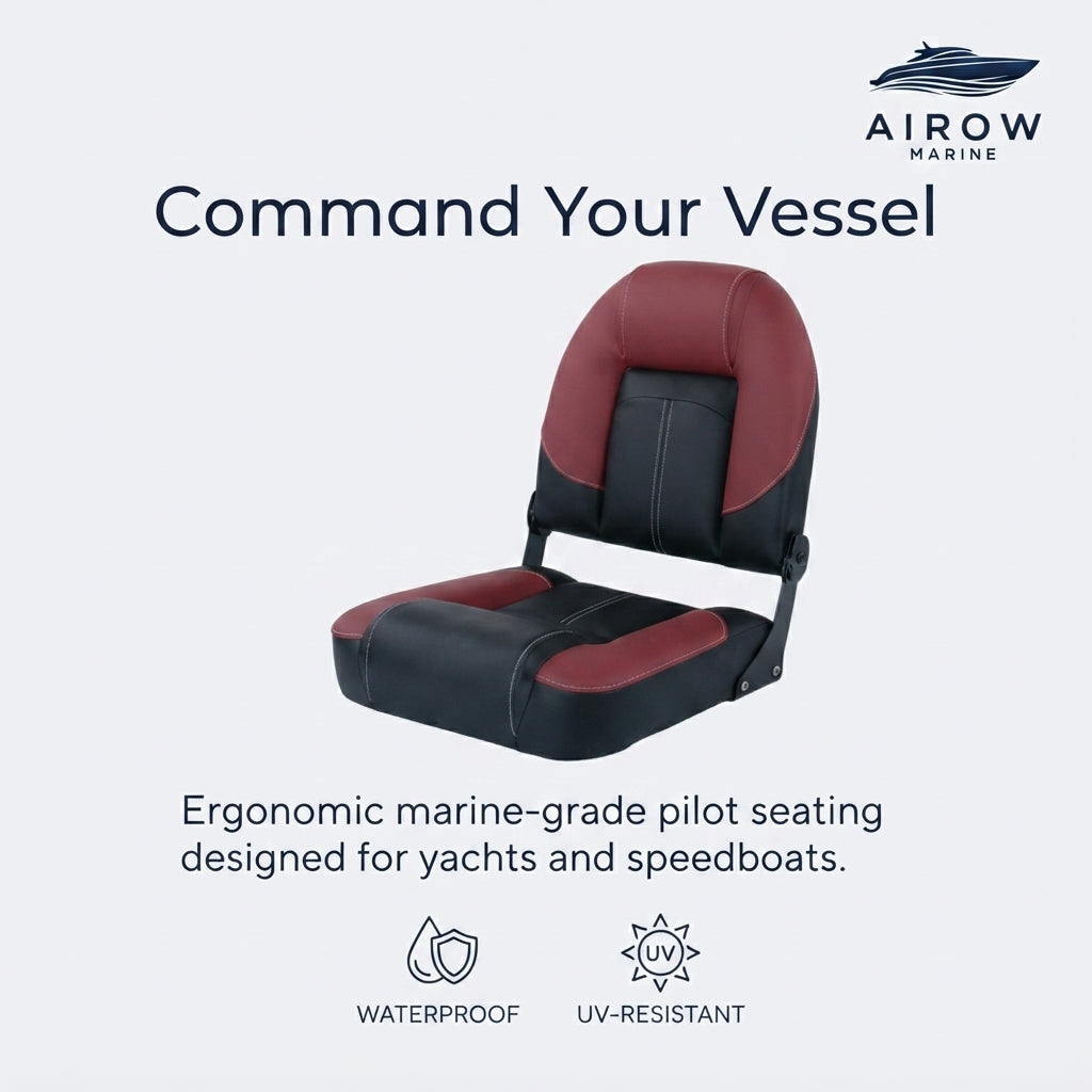 AirowMarine Folding Marine Pilot Seat - UV-Resistant, Aluminum Frame (58x57x45.5cm)