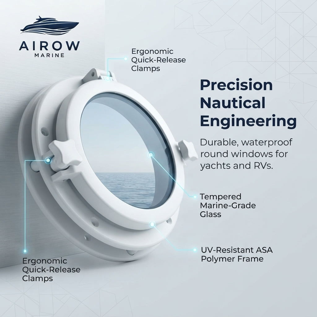AirrowMarine Round Porthole – UV-Resistant Watertight Design for Boats & RVs (215MM) – marine application view