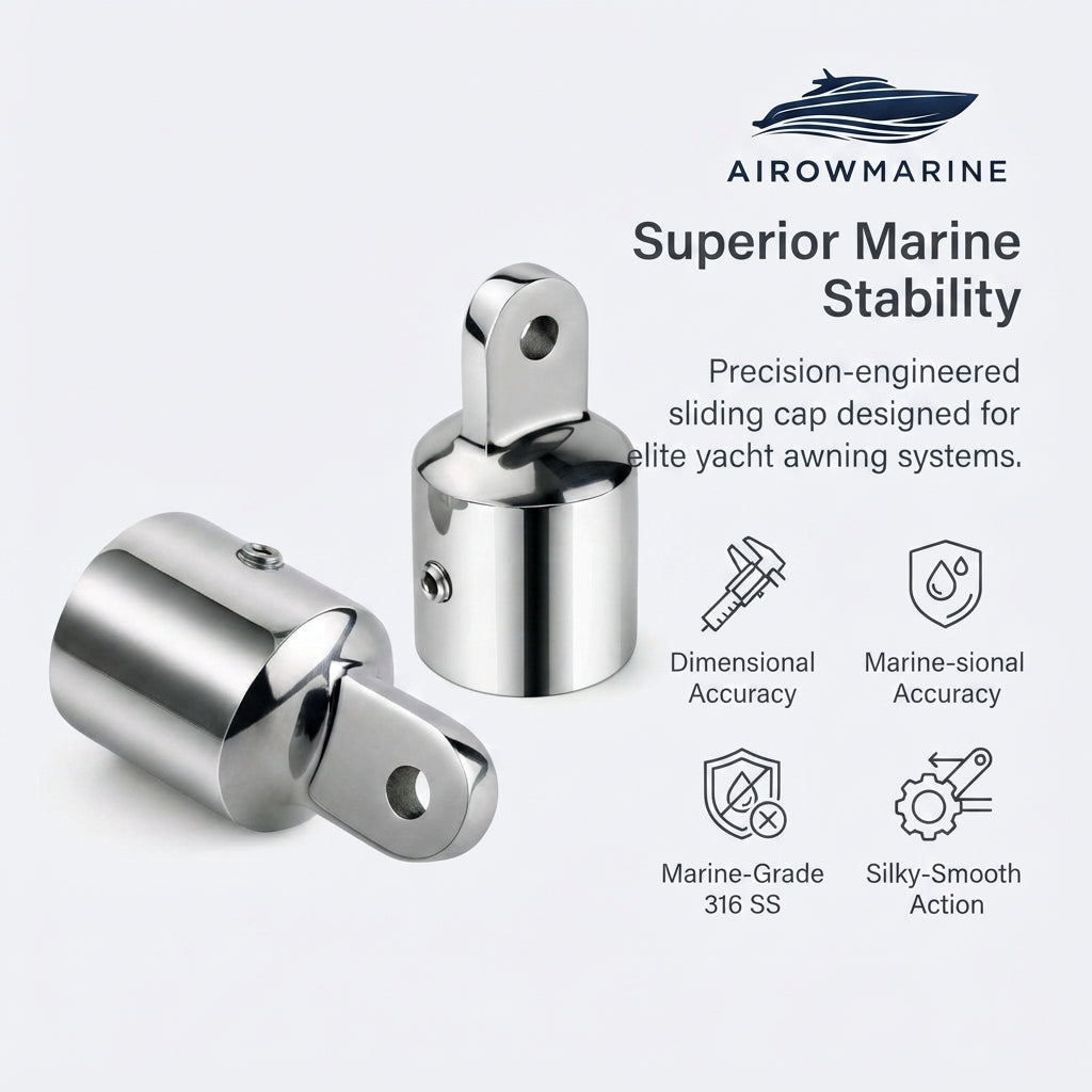 Marine-Grade 316 Stainless Steel Sliding Cap – Mirror-Polished Heavy-Duty Bimini Hardware – marine application view