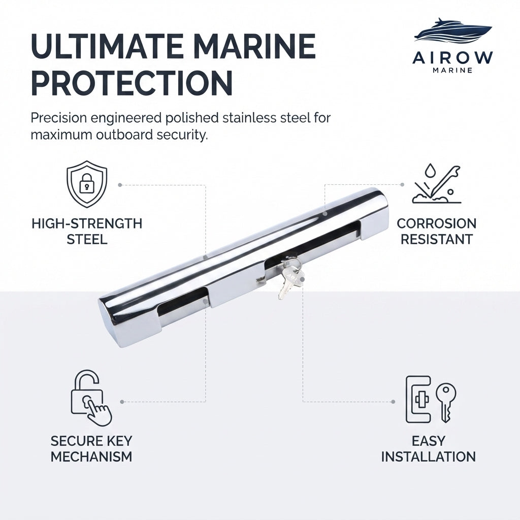 Airow Marine Polished Stainless Steel Outboard Motor Lock - Anti-Theft Security (302mm)