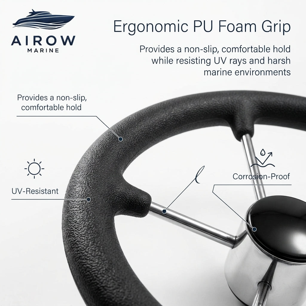 Airow Marine 11" Stainless Steel 5-Spoke Steering Wheel - Black Foam