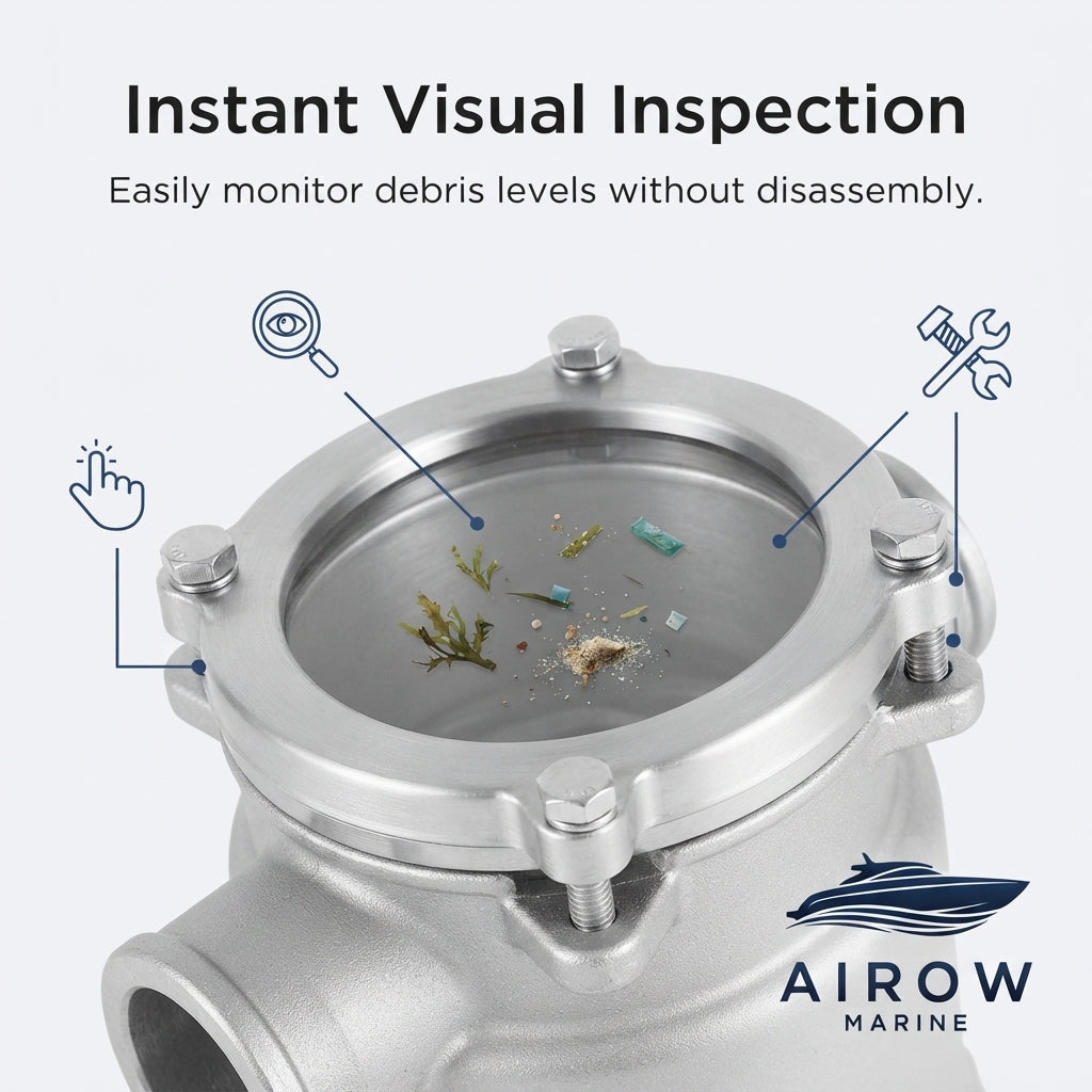 Airow Marine 316 Stainless Steel Seawater Filter - High-Flow Corrosion Proof (32mm Port)