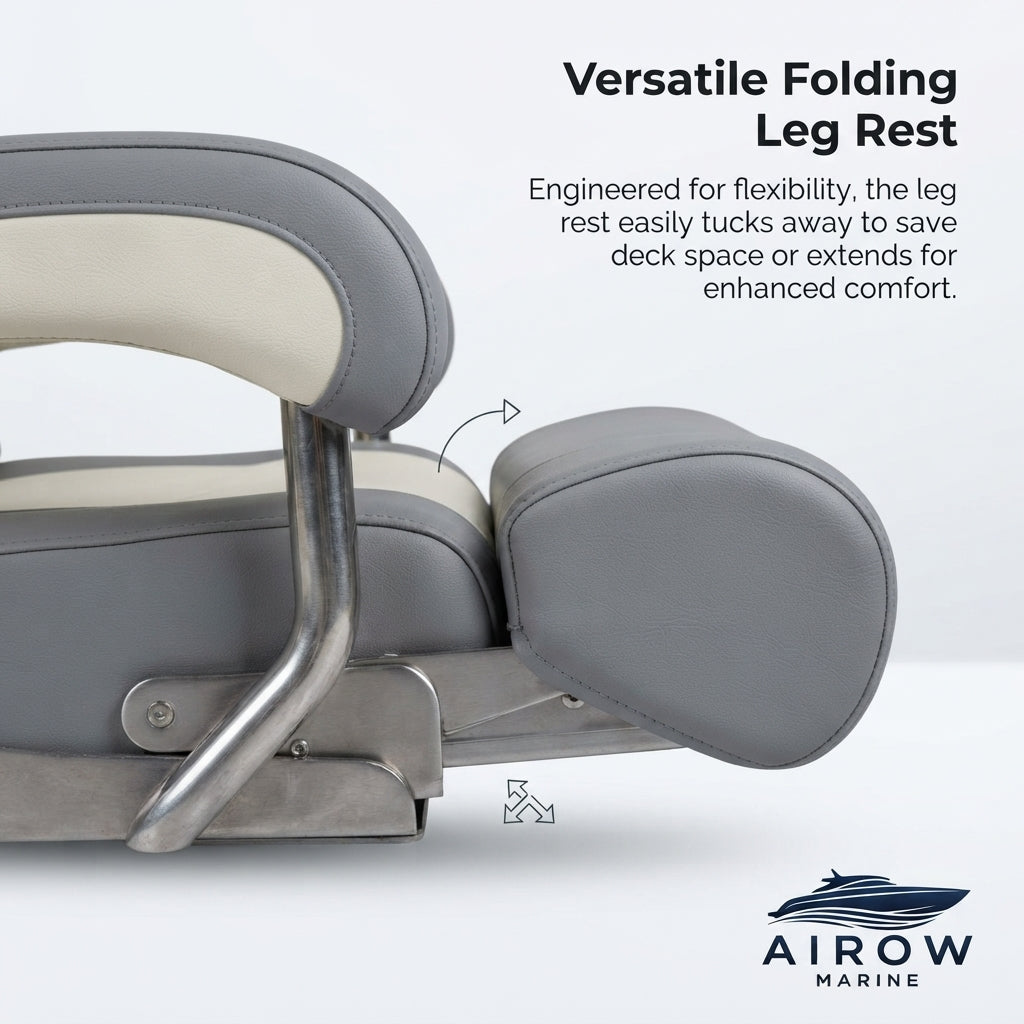 AirowMarine Premium PU Leather Marine Seat - Folding Leg Rest & Low-Back