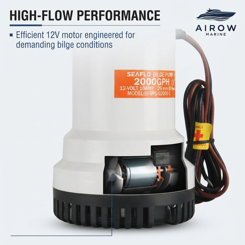 Seaflo 12V Marine Bilge Pump - 2000 GPH High Flow (29mm Outlet)