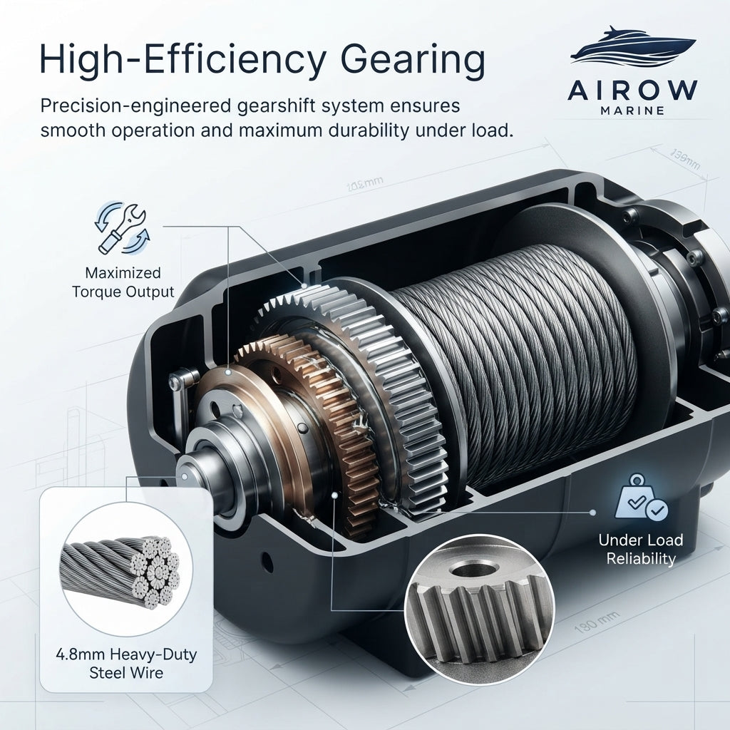 AirowMarine 2,000LB 12V Electric Marine Winch – Heavy-Duty Steel Cable – marine application view