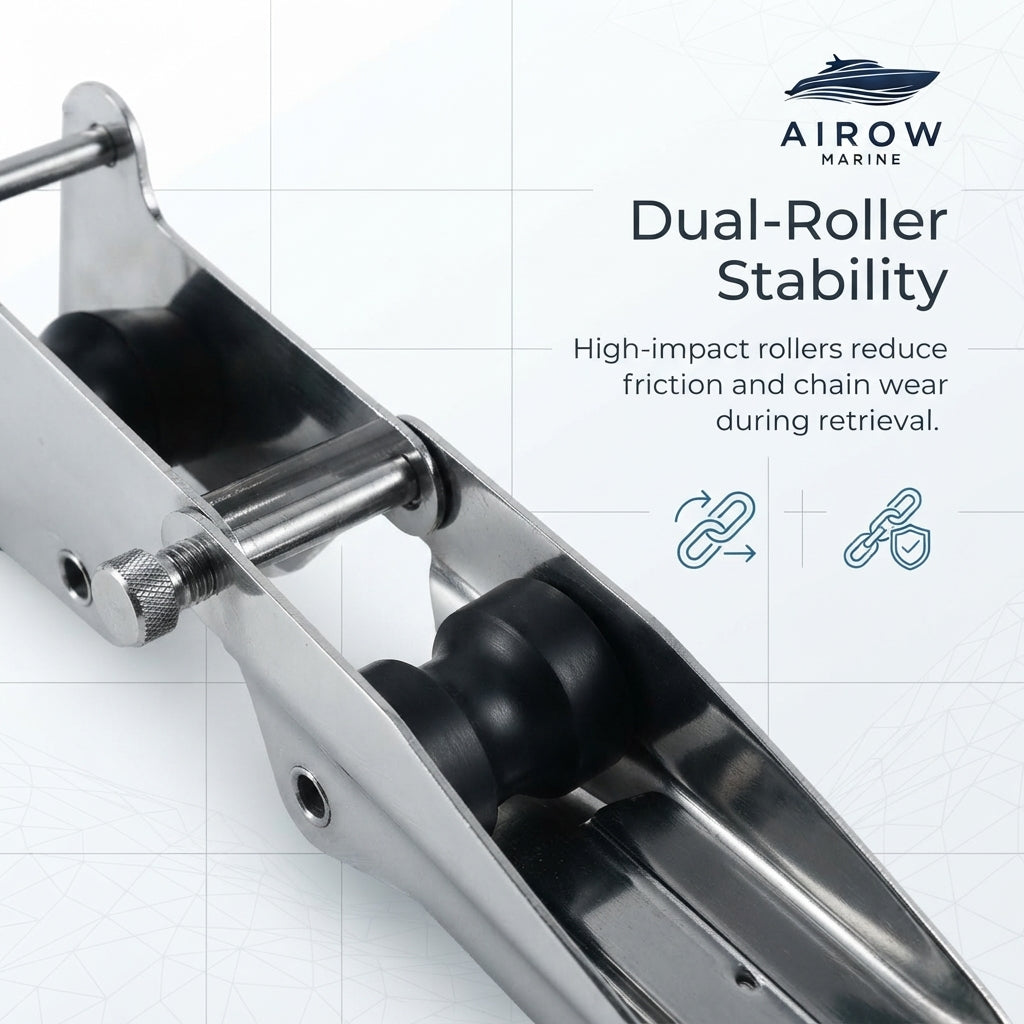 Airow Marine 330 Folding Anchor Bracket - Dual Roller 316 Stainless Steel