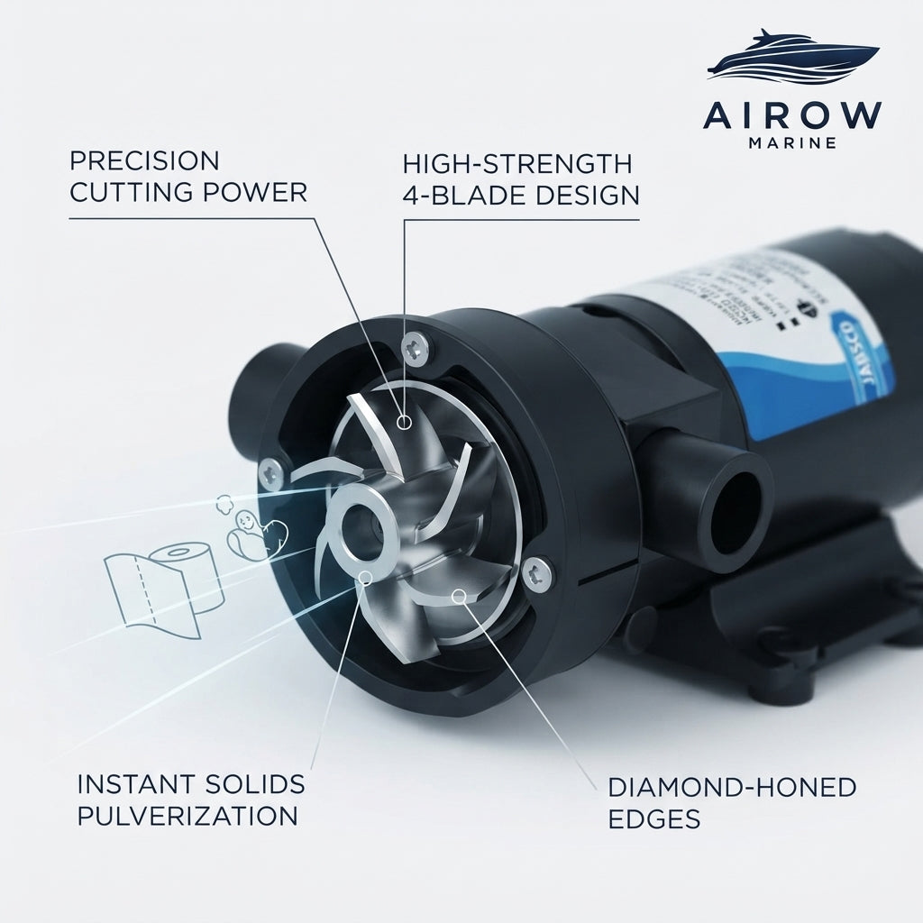AIROW Marine Macerator Sewage Pump - 12V/24V Cut-Type Impeller, Anti-Clog (38mm Inlet)