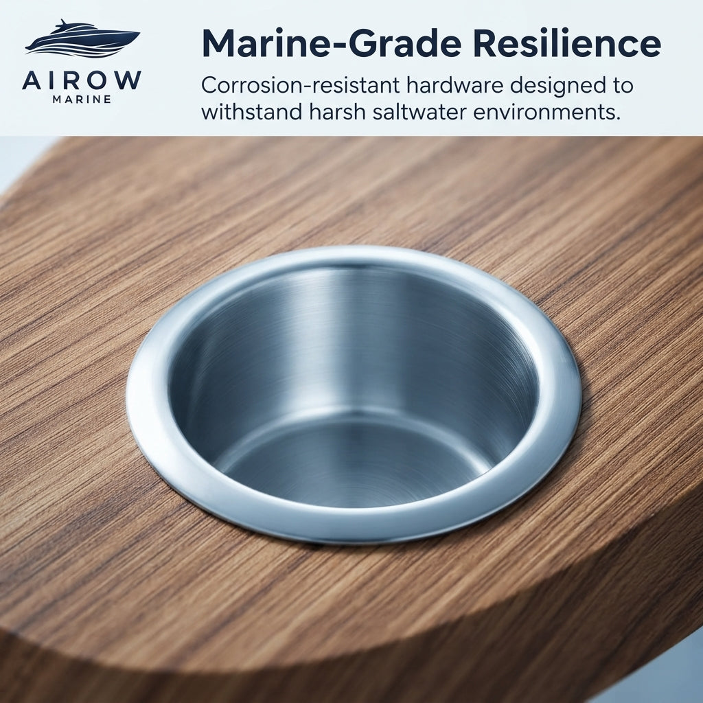 Airow Marine Teak Oval Boat Table - Dual Cup Holders (75x45cm)