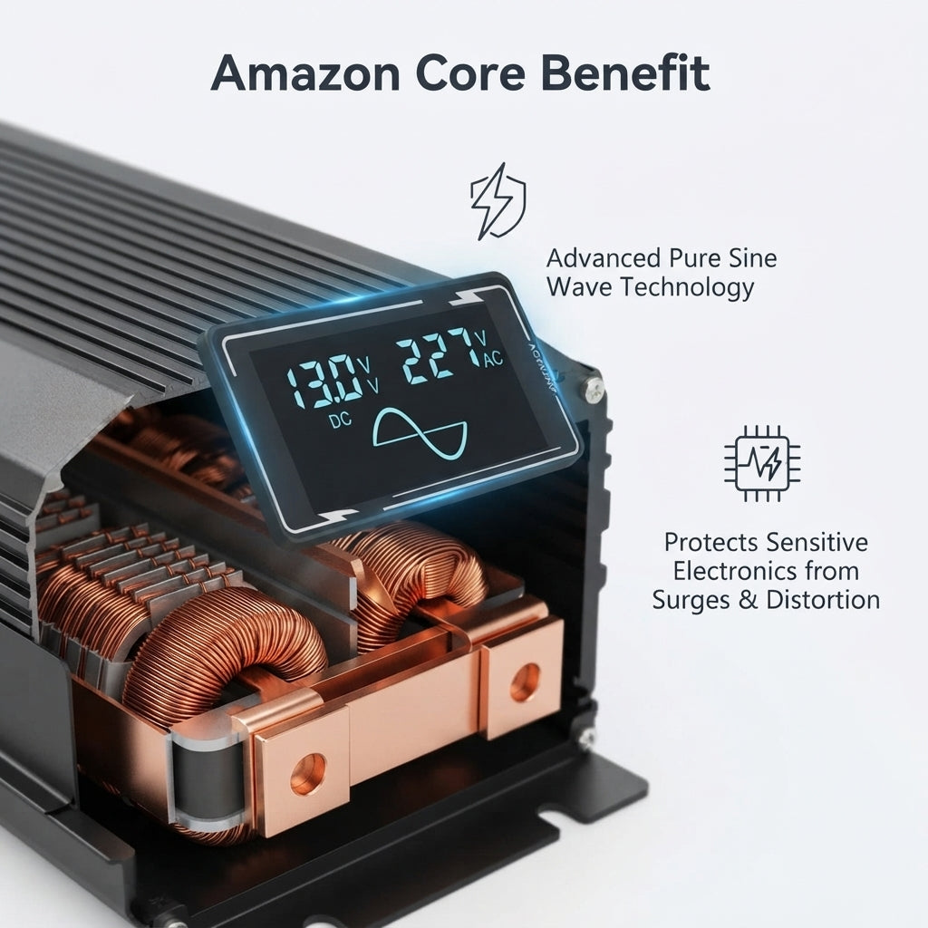 5000W Pure Sine Wave Power Inverter - 12V/24V DC to 110V/220V AC