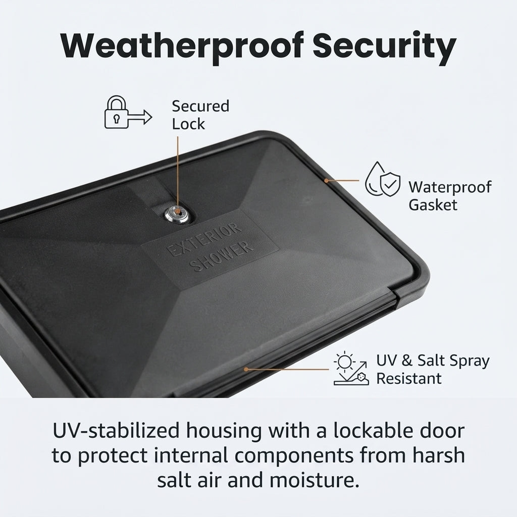 Marine Recessed Outdoor Shower Kit - UV-Resistant ABS, Lockable Door, Universal Fit