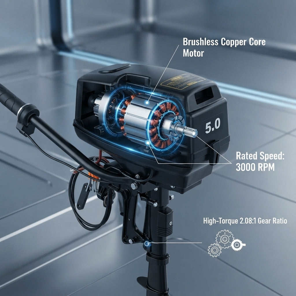 HangKai 48V 5.0 HP Brushless Electric Outboard Motor - 1200W, 12kg