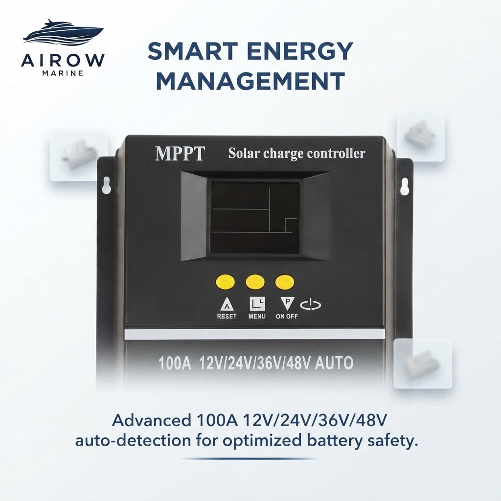 Airow Marine 100W Monocrystalline Solar Panel Kit with 100A PWM Controller