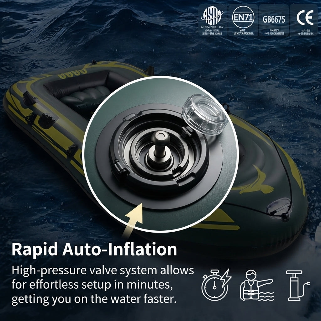 Heavy-Duty Inflatable Dinghy Raft – 4-Person Puncture-Resistant PVC (280x150cm) – marine application view