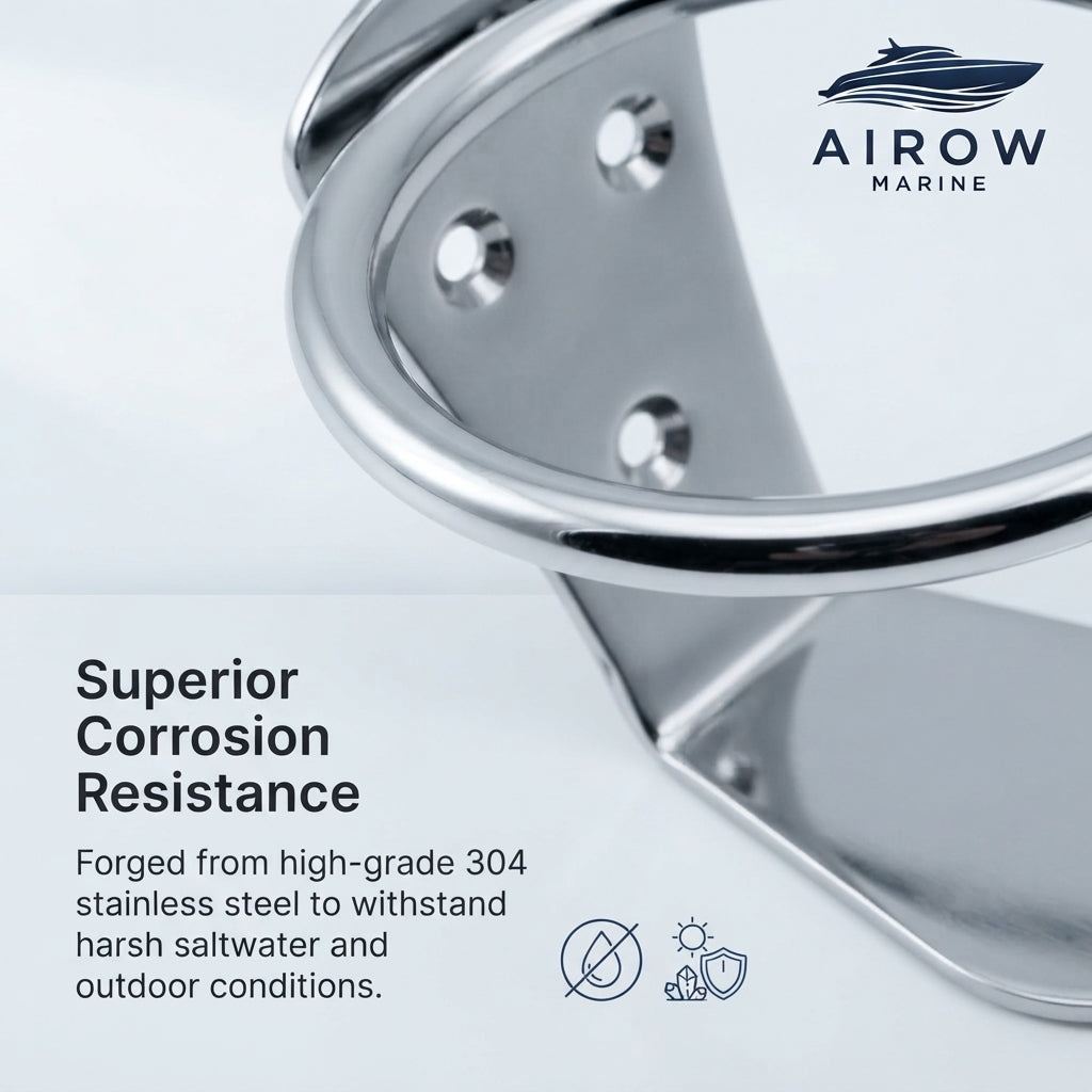 AirowMarine 304 Stainless Steel Marine Cup Holder - Mirror Polished, Universal Fit