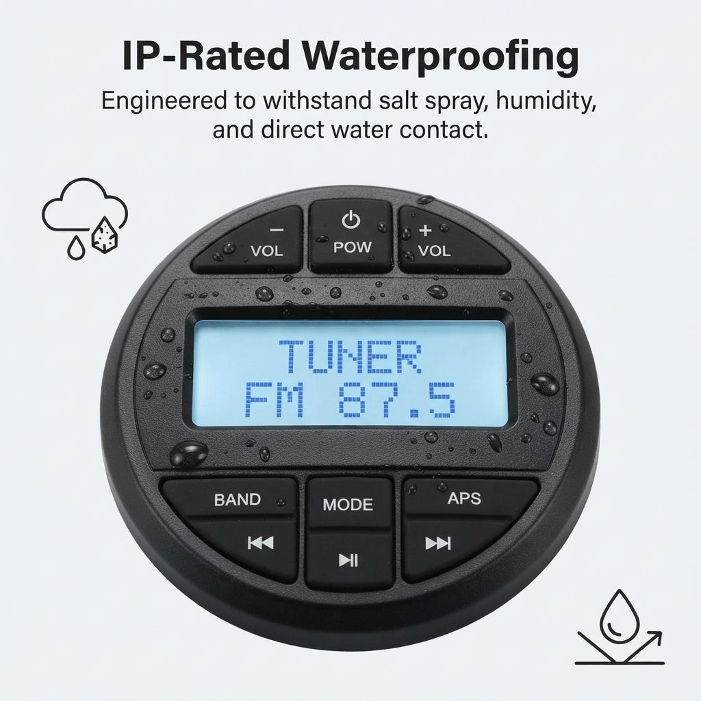 Marine Bluetooth FM Radio - Waterproof Audio Player with USB/MP3 Playback