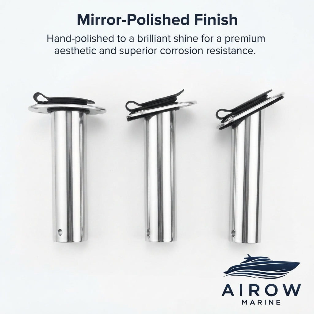 AirowMarine 304 Stainless Steel Fishing Rod Holder - Mirror Polish (230mm H)