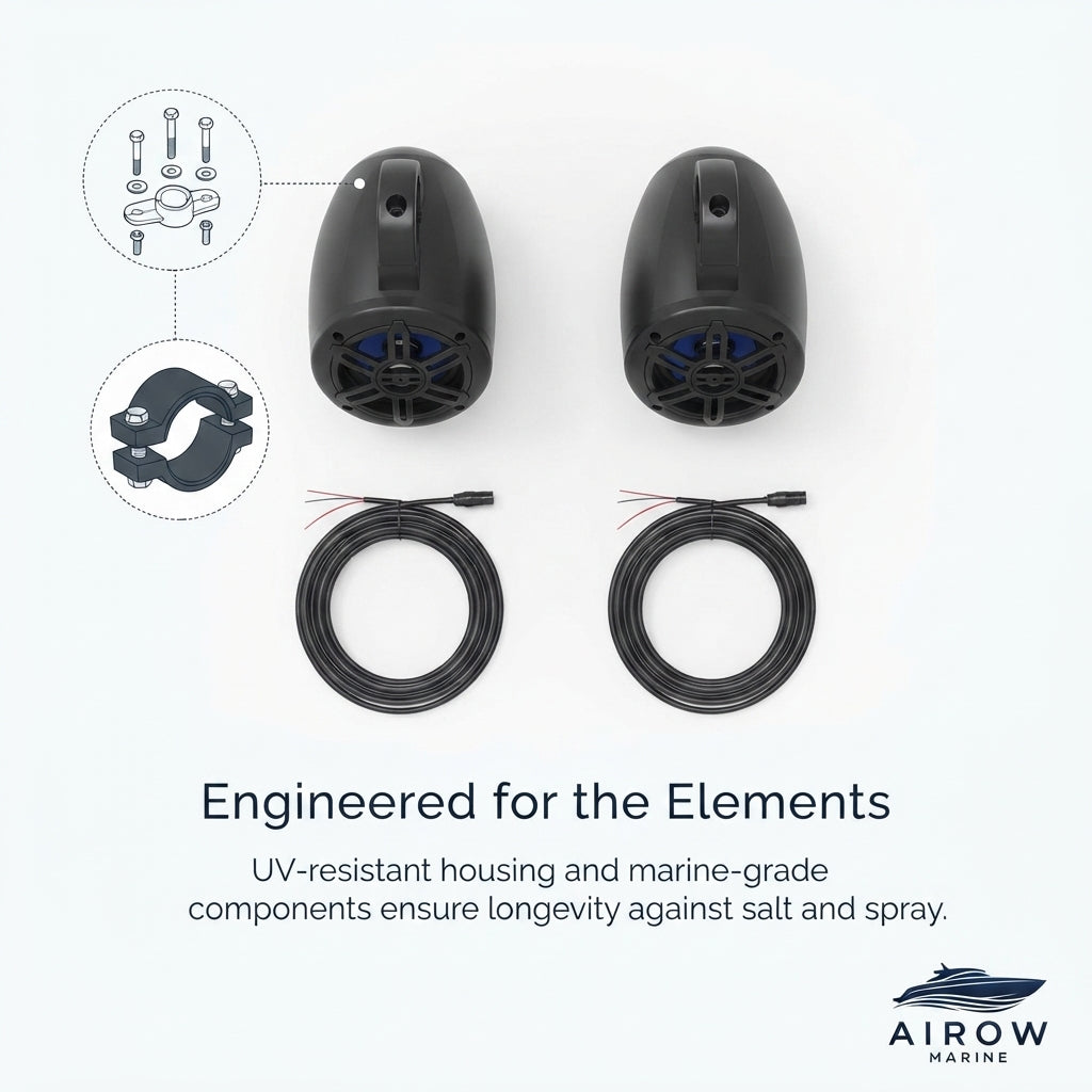 AirowMarine Wakeboard Tower Speakers - 300W Bluetooth RGB LED (4-Inch)