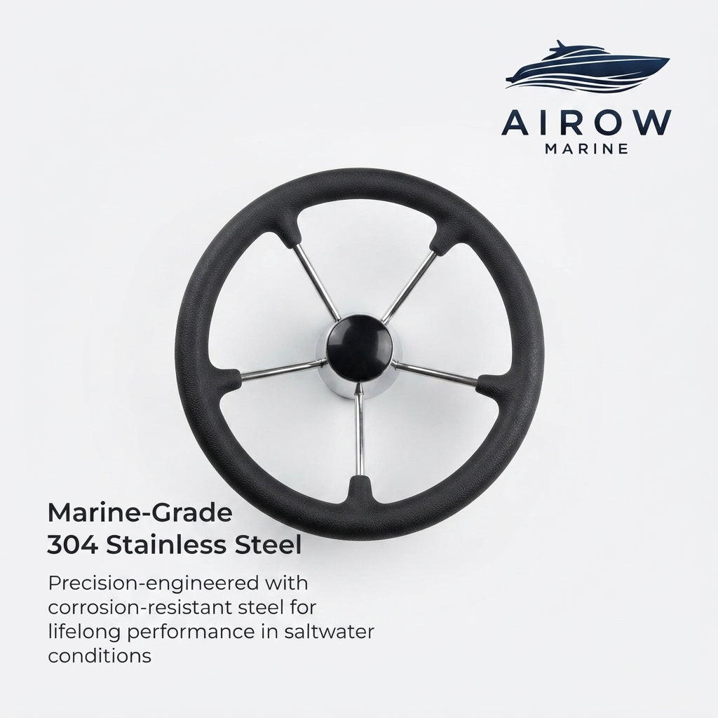 Airow Marine 11" Stainless Steel 5-Spoke Steering Wheel - Black Foam