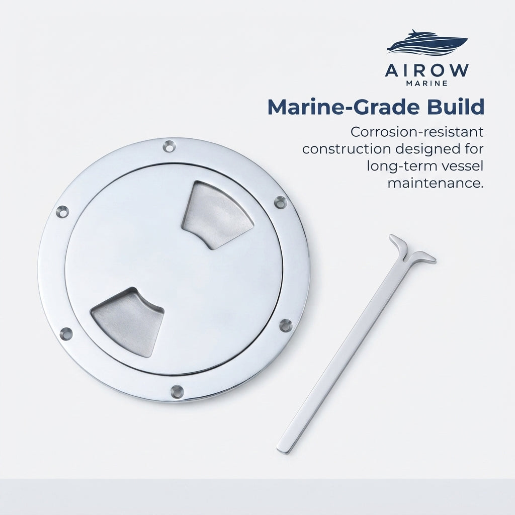 6-Inch Marine Deck Hatch Cover - Polished 316 Stainless Steel with Non-Slip Grip