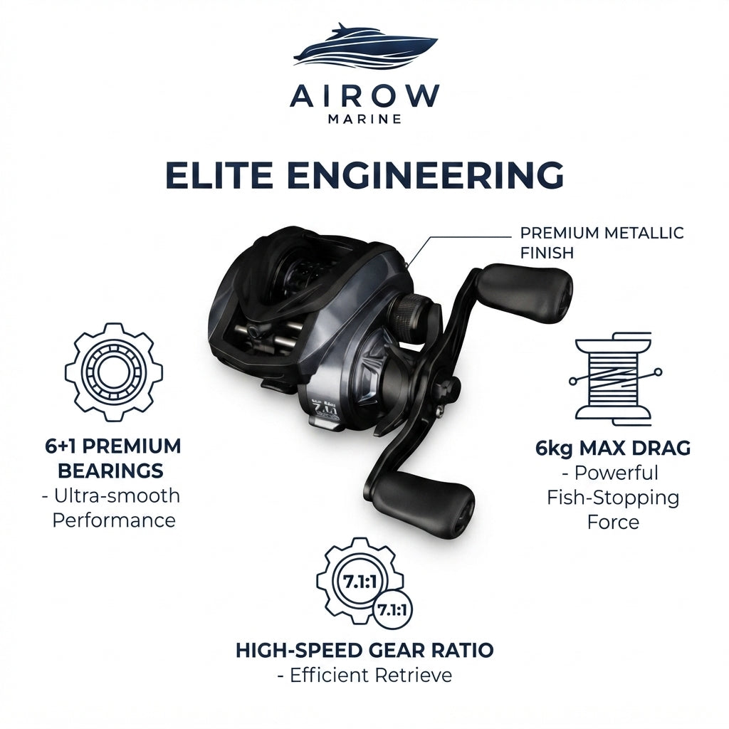 Airow Marine Elite 7.1:1 Electronic Casting Reel - Ultra-Light (168g) 6kg Drag