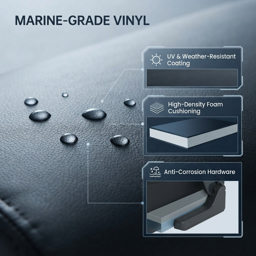 Luxury Marine Pilot Seat – UV-Resistant Vinyl, Adjustable, 360° Swivel