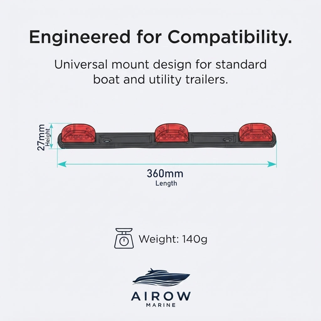 12V Red 9-LED Strip Taillight – Universal Marine & Trailer Brake Light (360mm) – dimensions and specifications